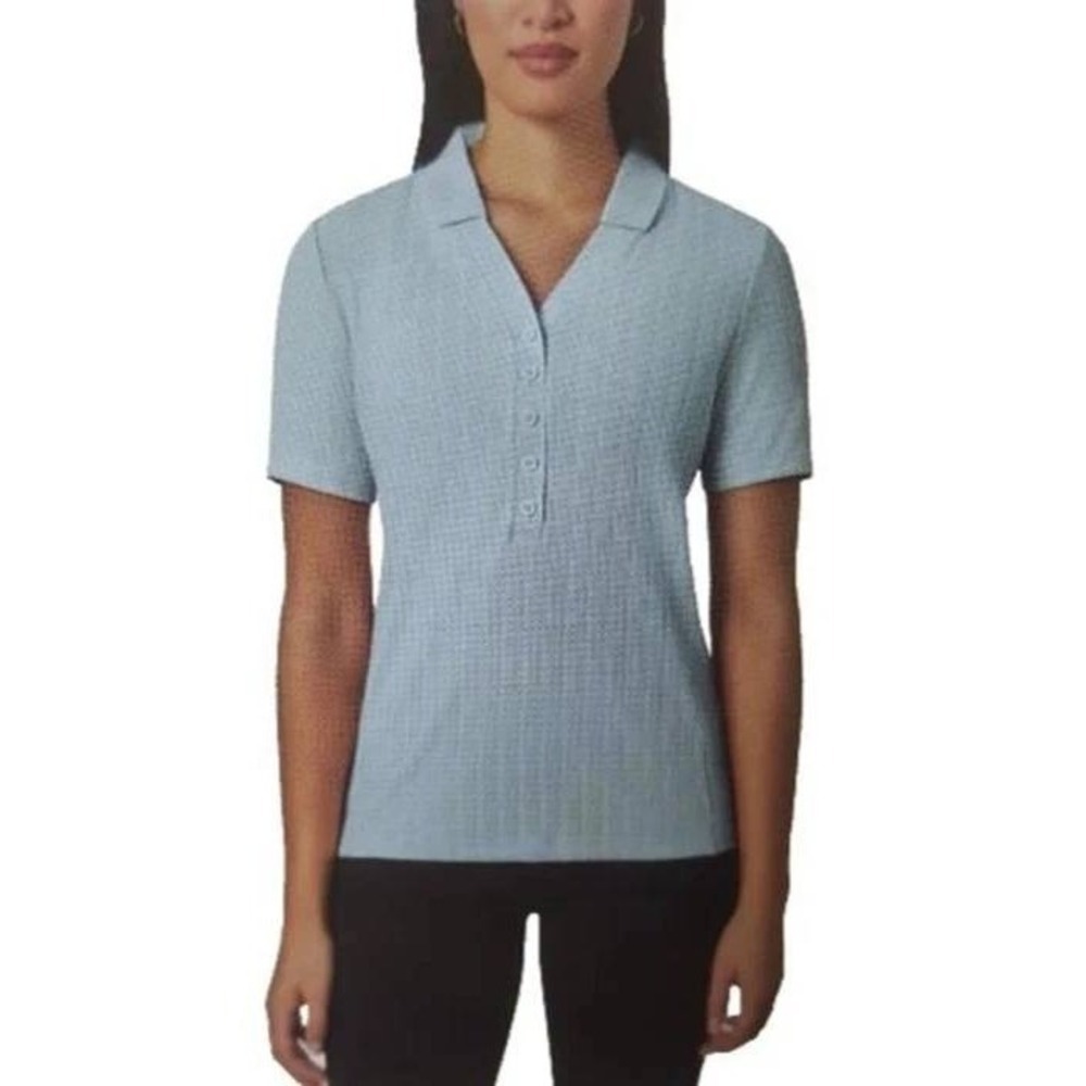 NEW Mondetta Women's Size S Light Blue Ribbed Polo Shirt Short Sleeve Tencel